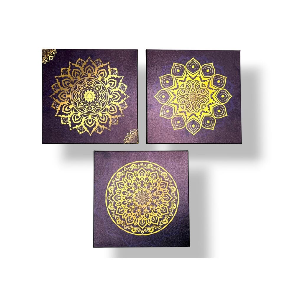 Purple and Gold 3-Piece Canvas Wall Art Set Mandala Boho Home Bedroom Decor